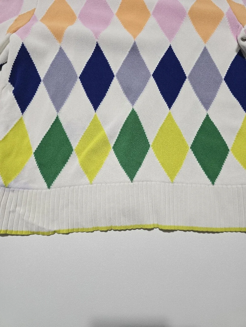 Kate Spade New York Spring Argyle Sweater Short Sleeves V-neck Size L